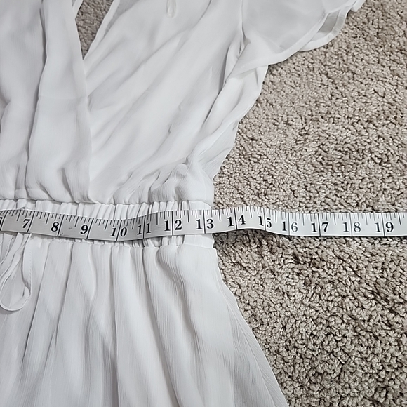 Francesca’s Mi Ami Gianne Godet White  Shiny Lined Wrap Mini Dress | Size Small. - Picture 11 of 12